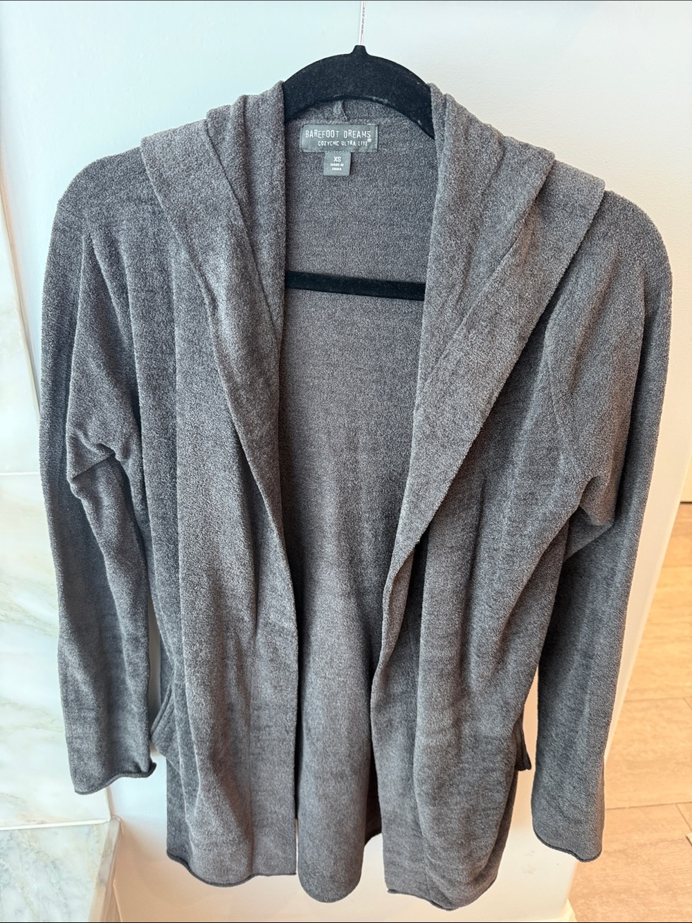 Barefoot Dreams Charcoal Gray Hooded Open-Front Cardigan